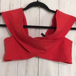Red bandage crop top cold shoulder cross cross